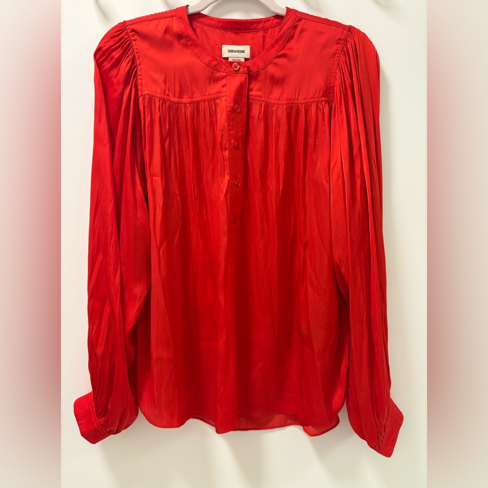 Zadig & Voltaire Tigy Satin Women Blouse Red Size M - Picture 4 of 11